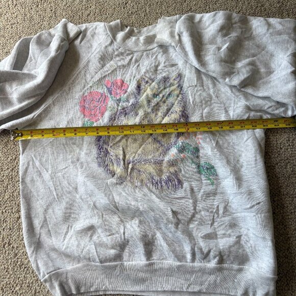 Vintage Cat Sweatshirt | Faded Gray | Y2K | Grandmacore | Cozy & Soft - Picture 7 of 8